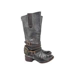 FREEBIRD BY STEVEN Dakota Leather Moto Boot US 6 Women Black Belted Midcalf Boot